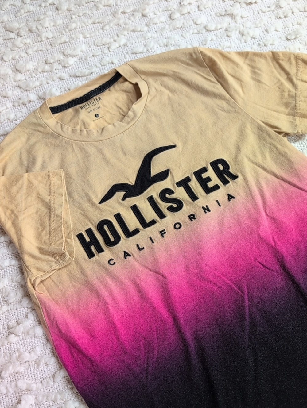 Hollister Kids Gradient Pink Tan Logo Tee Small Short Sleeve